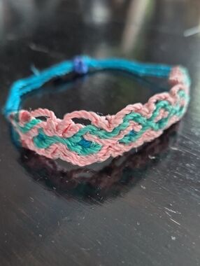 Handwoven Pink and Teal Friendship Bracelet